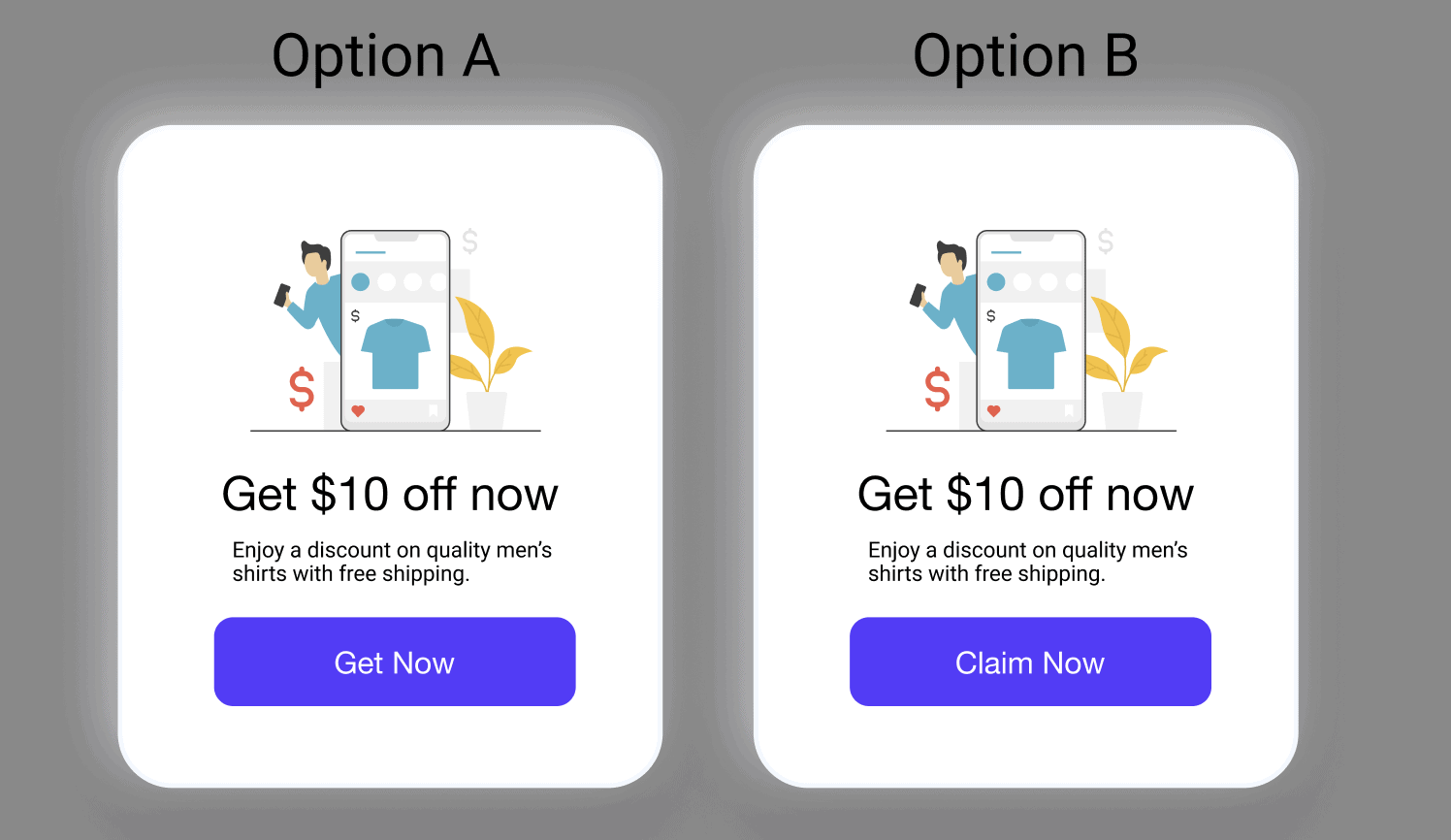 A/B test screens