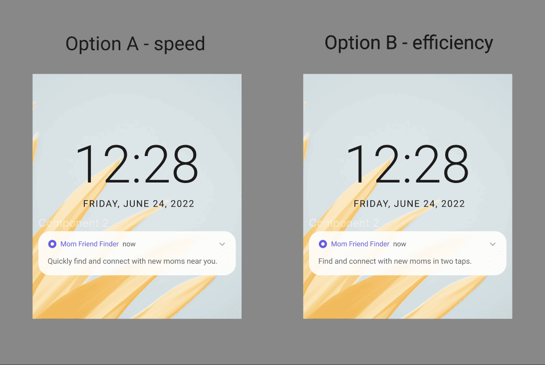 A/B test for option A: speed and option B: efficiency.