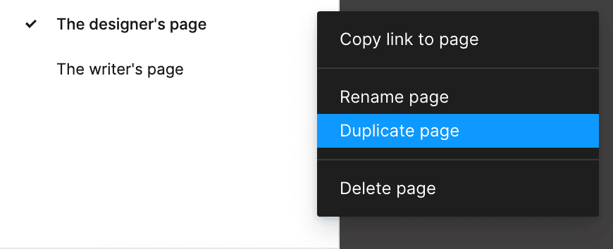 Figma’s duplicate page feature