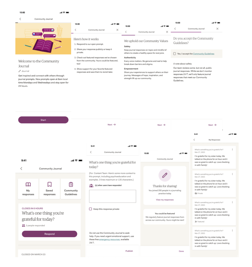 Community Journal feature mockups.