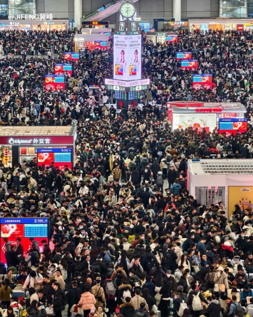 A railway station in Shanghai during Chinese New Year break, Feb 2026.